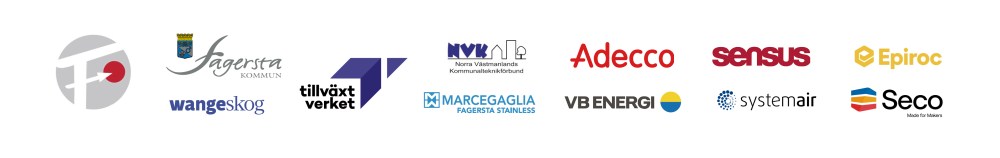 Våryrans sponsorer 2024. Fagersta i fokus, Fagersta kommun, wangeskog, tillväxtverket, NVK, Marcegaglia, Adecco, VGEnergi, Sensus, Epiroc, Seco